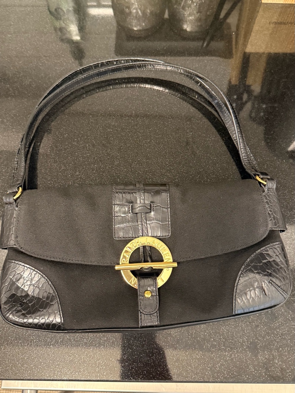 Ralph Lauren Vintage Black Shoulder Bag with Gold Hardware